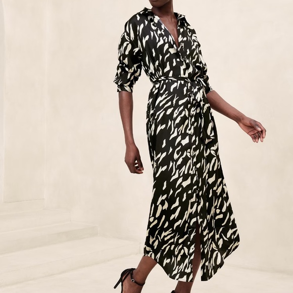 NWT Banana Republic Factory Belted Black and White Maxi Shirt Dress - Picture 3 of 3